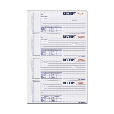 Rediform Office Product Rediform, Hardcover Numbered Money Receipt Book, 6 7/8 X 2 3/4, Three-Part, 200 Forms S1657NCL